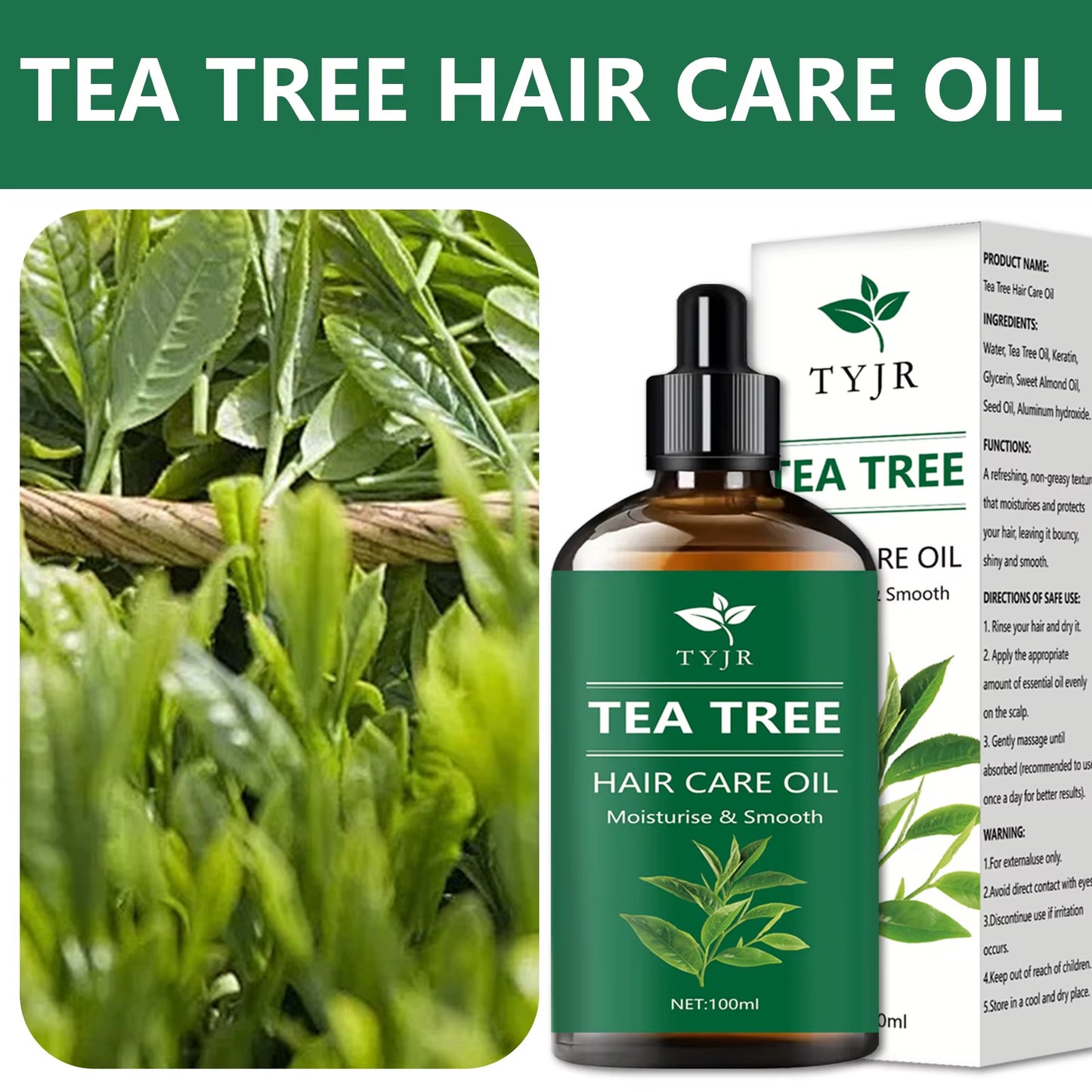 Tea Tree Essential Oil for Skin Care, Massage, Shower, Diffuser Relaxing Essential Oil for Face, Body, Nails, Hair, Eyelashes