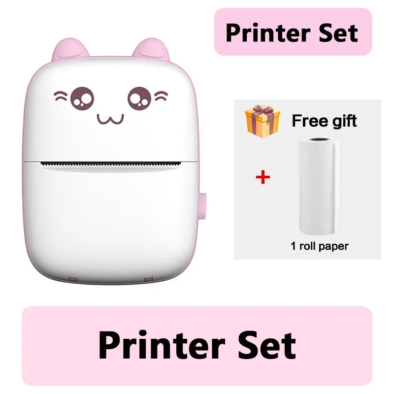 58Mm Mini Portable Thermal Printer Cat Shapes Lightweight Wireless Photo Label Memo Wrong Question Printing USB Cable Printer