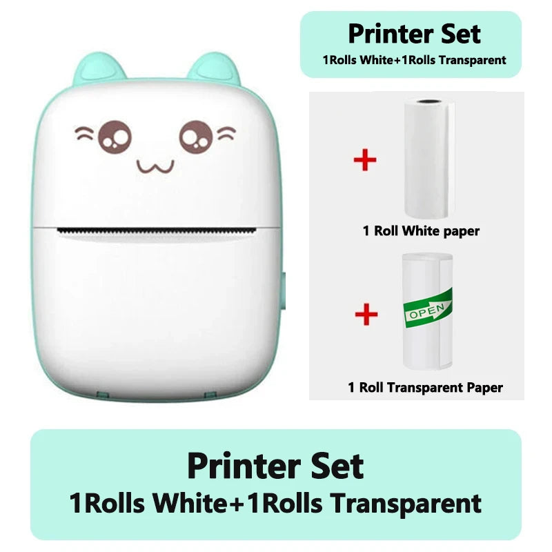 58Mm Mini Portable Thermal Printer Cat Shapes Lightweight Wireless Photo Label Memo Wrong Question Printing USB Cable Printer