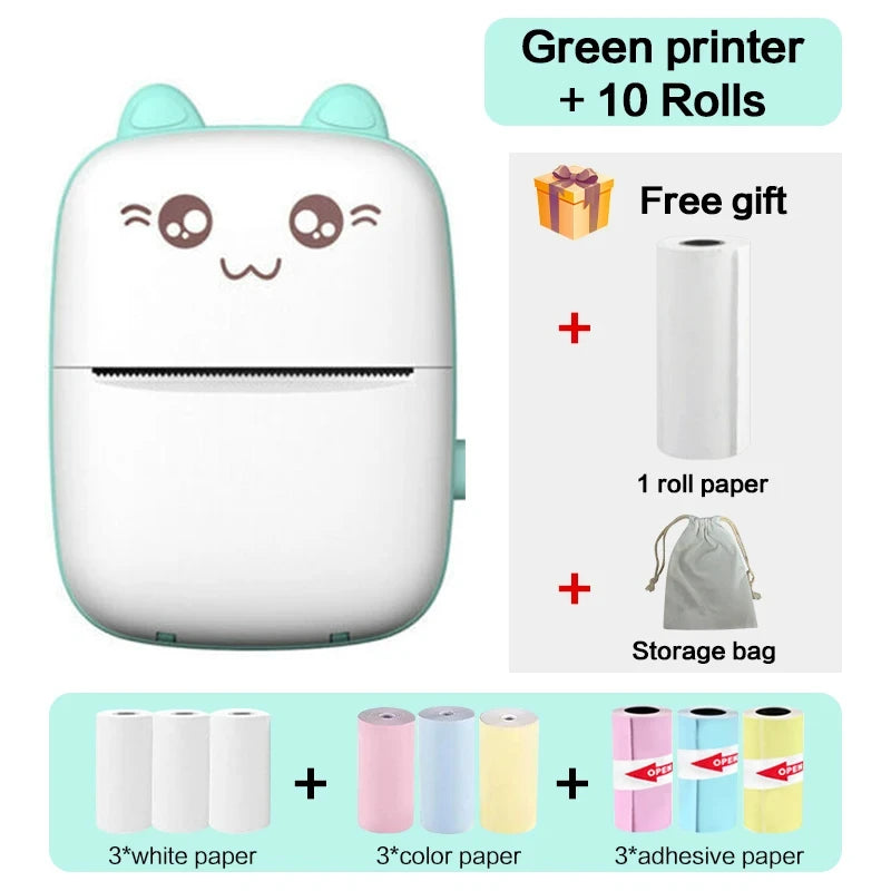 58Mm Mini Portable Thermal Printer Cat Shapes Lightweight Wireless Photo Label Memo Wrong Question Printing USB Cable Printer