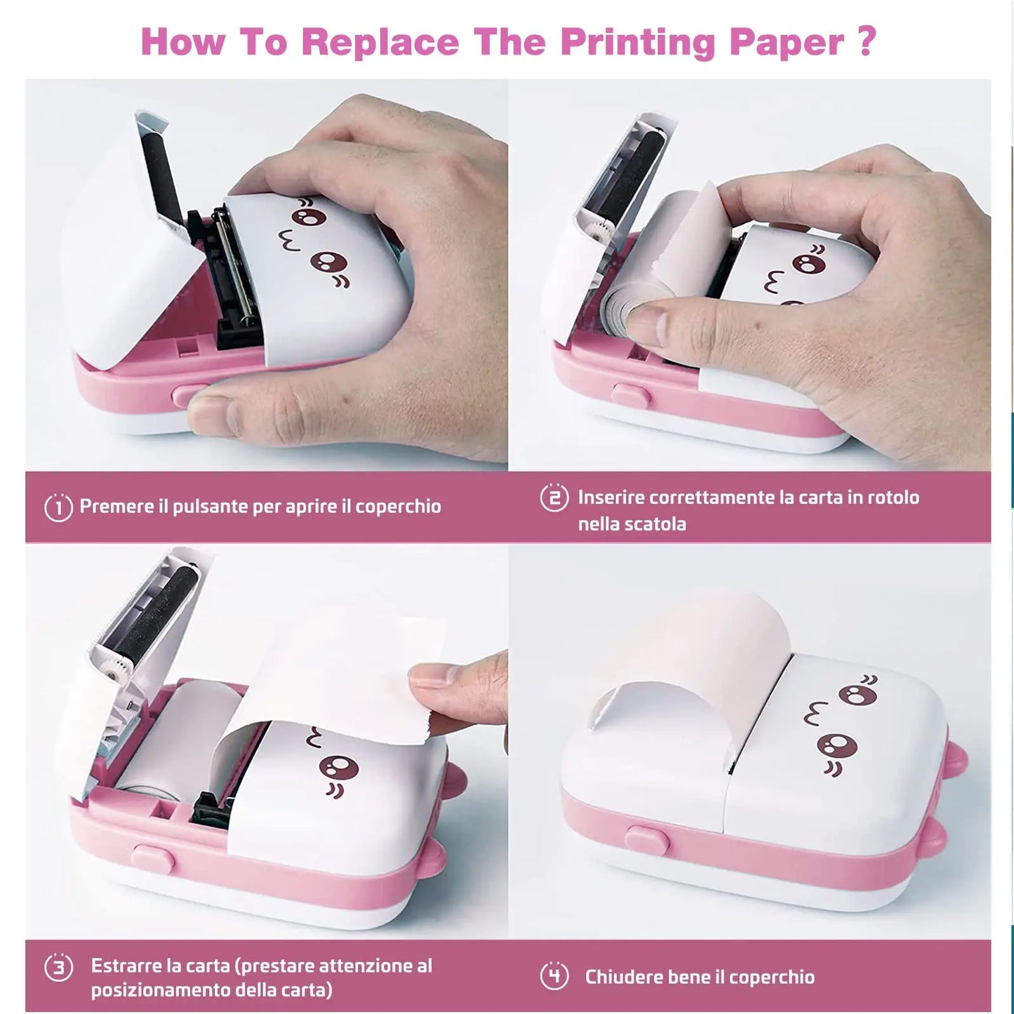 58Mm Mini Portable Thermal Printer Cat Shapes Lightweight Wireless Photo Label Memo Wrong Question Printing USB Cable Printer