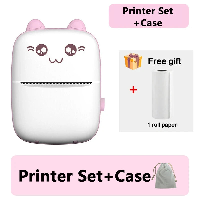 58Mm Mini Portable Thermal Printer Cat Shapes Lightweight Wireless Photo Label Memo Wrong Question Printing USB Cable Printer
