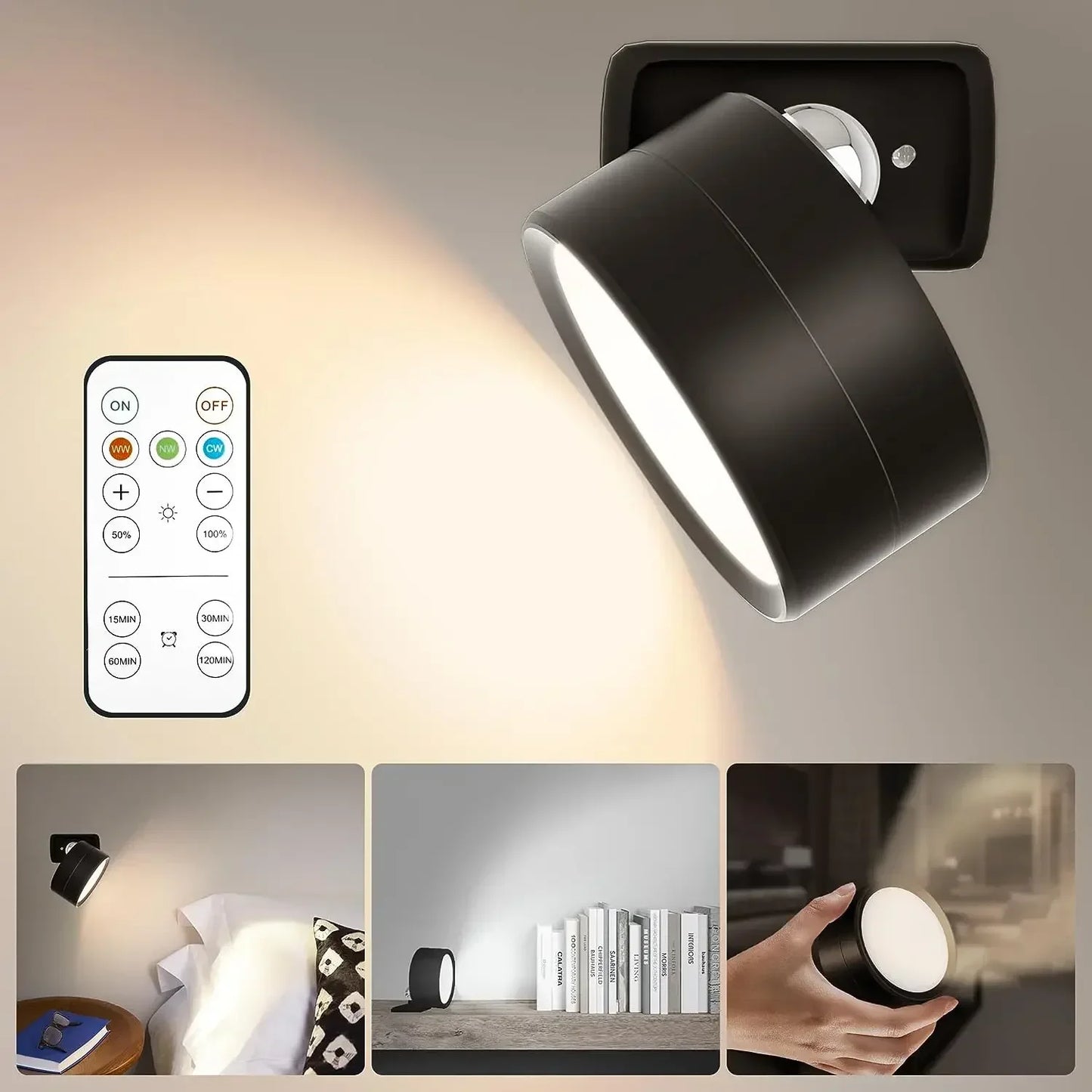 LED Wall Sconces Light, 3 Brightness Levels 3 Color Modes Wall Lights Battery Operated 360° Rotatable Touch Control Wall Lamp