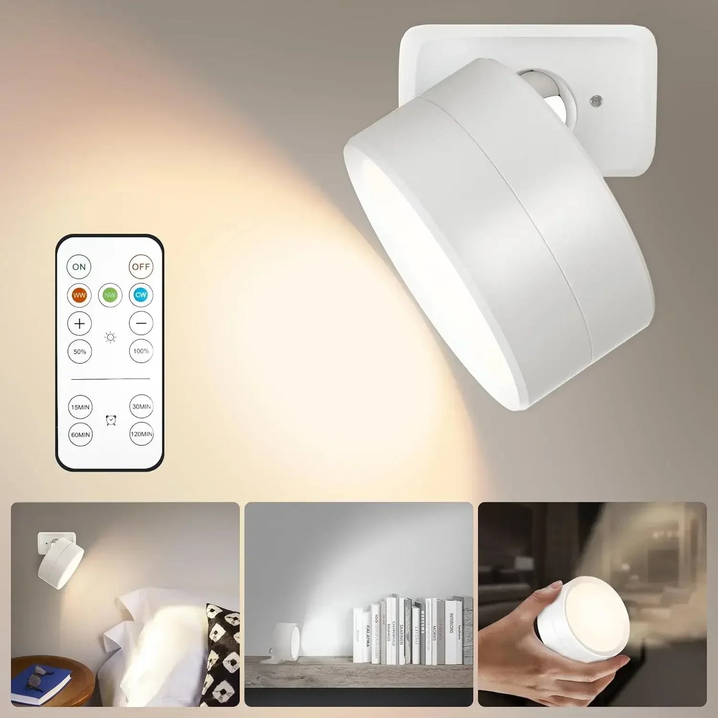 LED Wall Sconces Light, 3 Brightness Levels 3 Color Modes Wall Lights Battery Operated 360° Rotatable Touch Control Wall Lamp