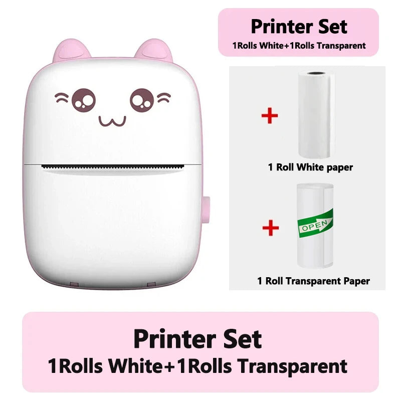 58Mm Mini Portable Thermal Printer Cat Shapes Lightweight Wireless Photo Label Memo Wrong Question Printing USB Cable Printer