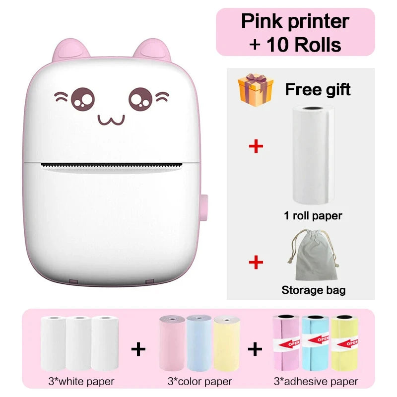 58Mm Mini Portable Thermal Printer Cat Shapes Lightweight Wireless Photo Label Memo Wrong Question Printing USB Cable Printer