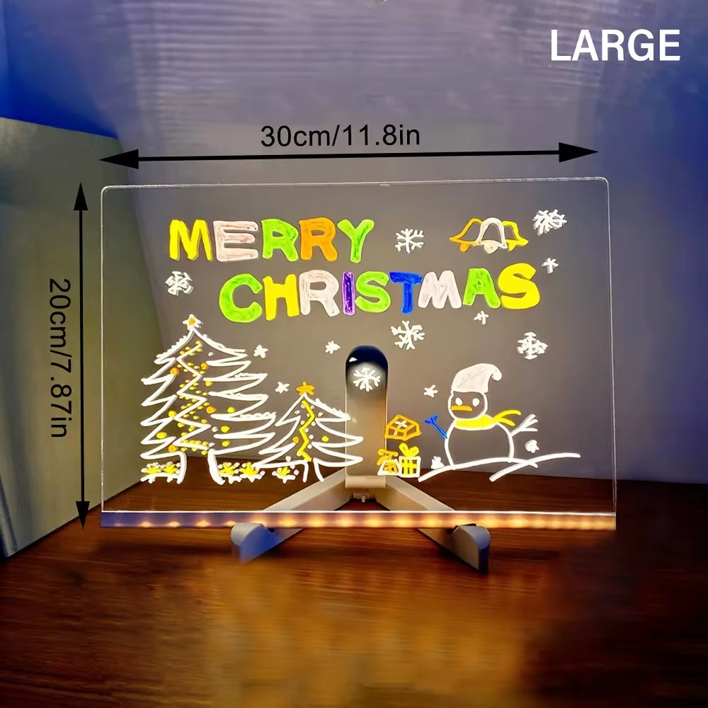 LED Note Board Night Light with Colorful 7 Pens DIY Acrylic Message Board Erasable Painting Drawing Board for Kids Birthday Gift