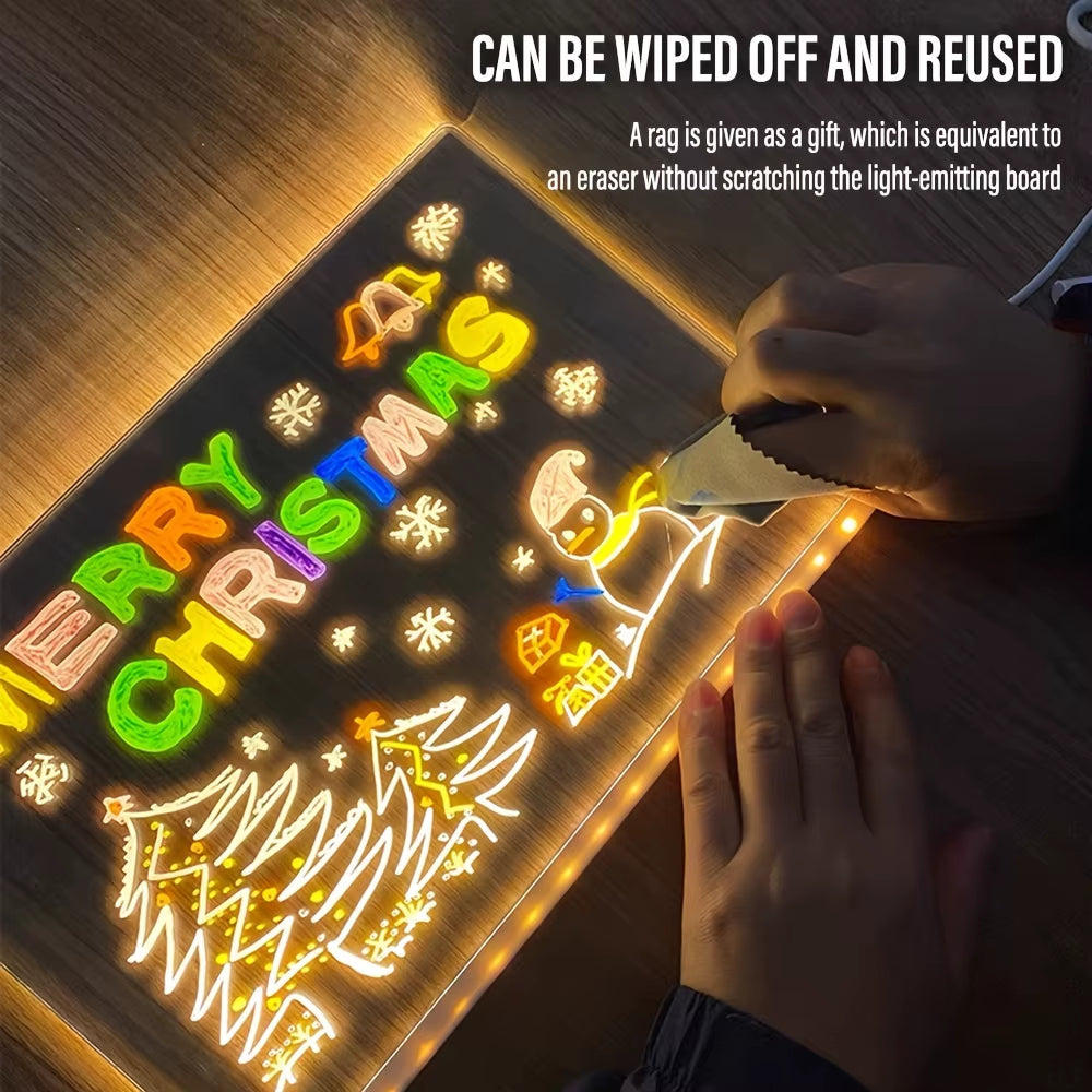 LED Note Board Night Light with Colorful 7 Pens DIY Acrylic Message Board Erasable Painting Drawing Board for Kids Birthday Gift