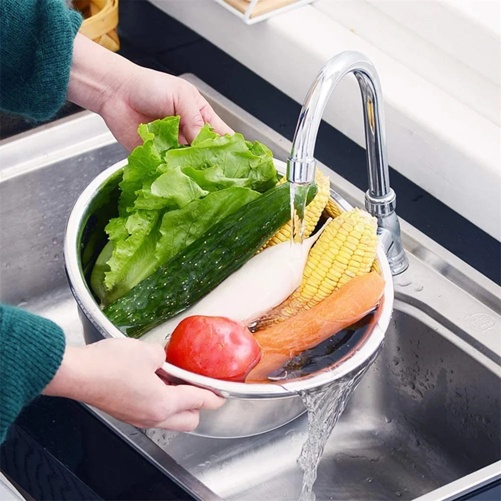 Kitchen Multipurpose Grater with Drain Basket 3 in 1 Multifunctional Stainless Steel Basin Vegetable Cutter Salad Maker Bowl